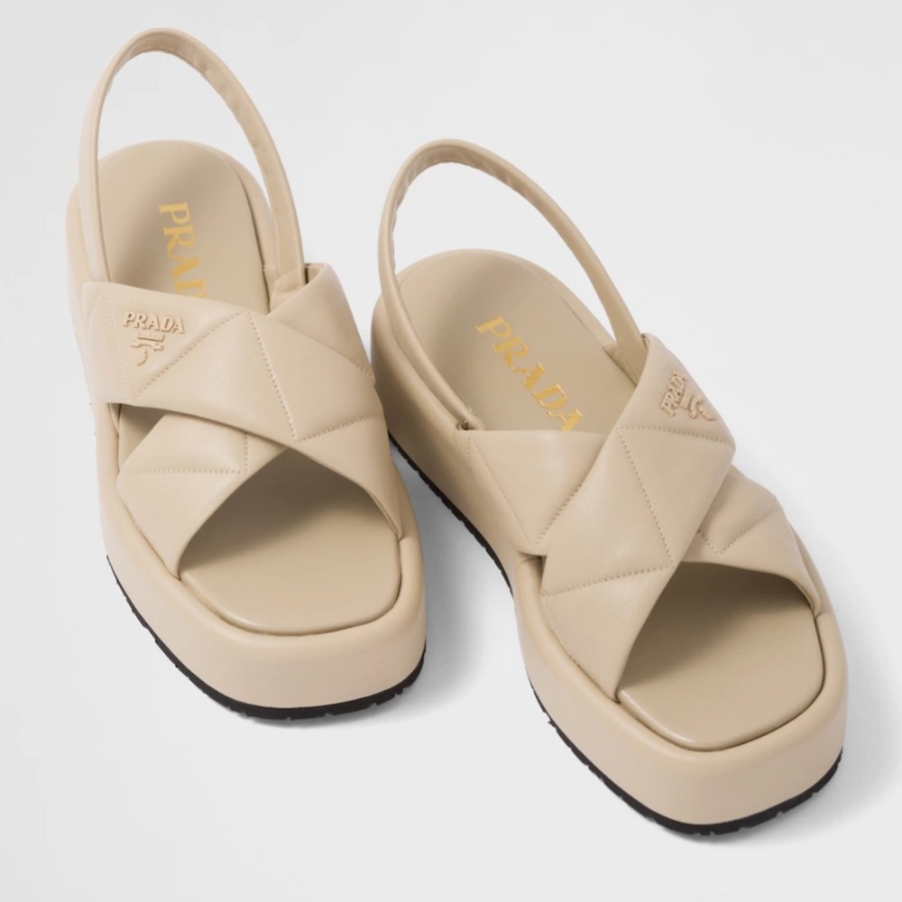 Prada Quilted Nappa Leather Flatform Platform Sandals